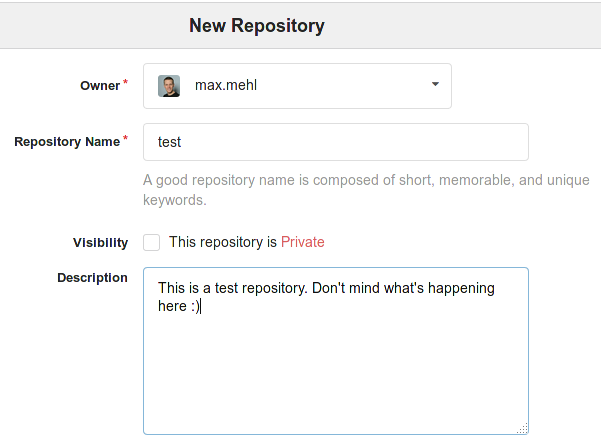 Dialog for creating a new repository